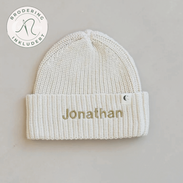 Vuggebaby økologisk lue med navn for baby og barn