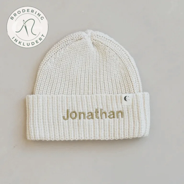 Vuggebaby økologisk lue med navn for baby og barn