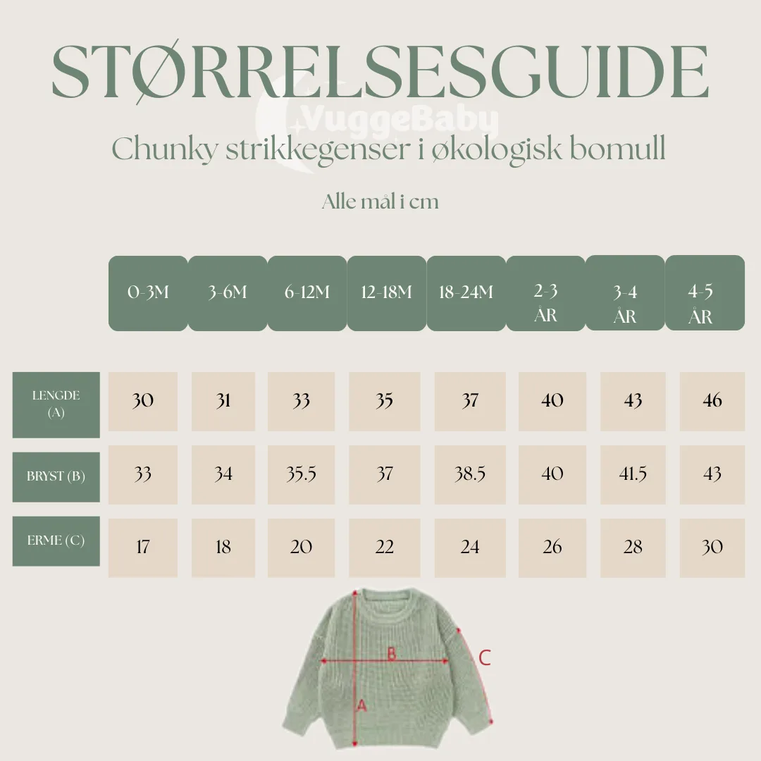 størrelsesguide Vuggebaby