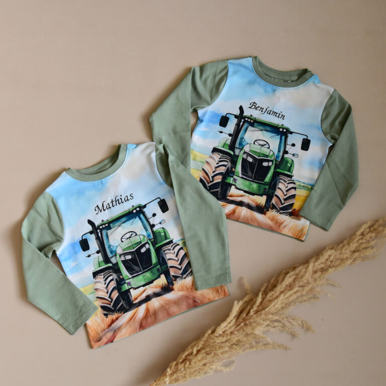 Minymo Traktorgenser med navn | Hedge green