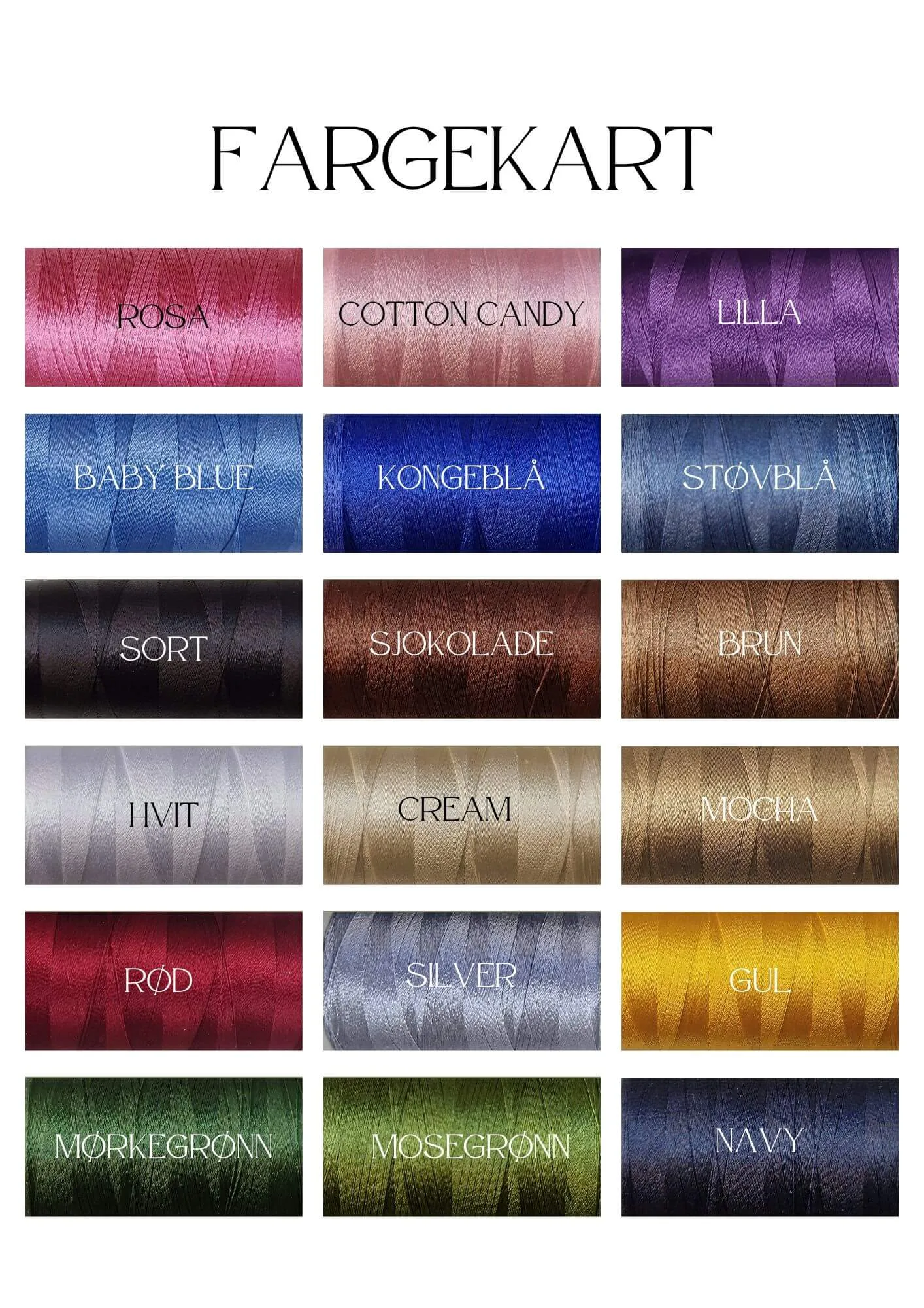 Fargekart for brodering med navn på barneklær