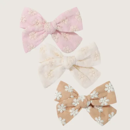 hår sløyfe i brodert bomull | supersøte hårpynt for baby og barn