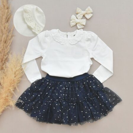 Hvit bluse m/rysjer | Bomull