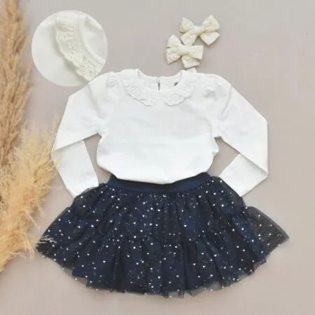 Hvit bluse m/rysjer | Bomull