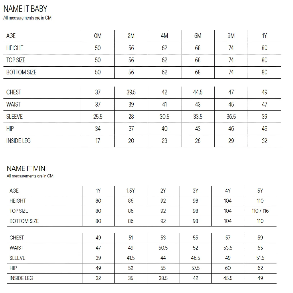 nameit størrelsesguide